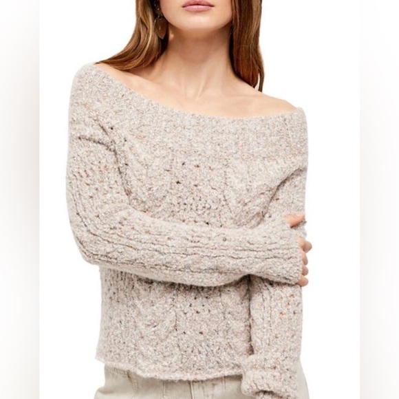 Free People Avalon Off The Shoulder Sweater Knot Chunky Neutral Stretch Small - Picture 1 of 6